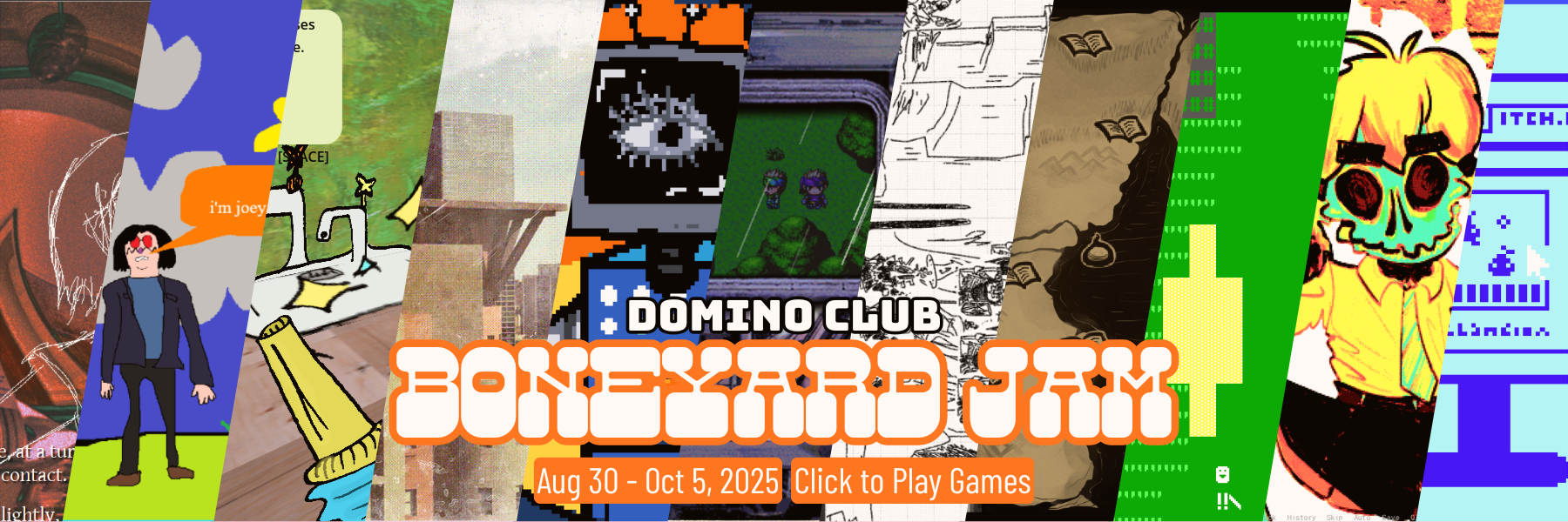 collage of game screenshots: Boneyard Jam. Aug 30 - Oct 5, 2025. CLICK TO PLAY GAMES