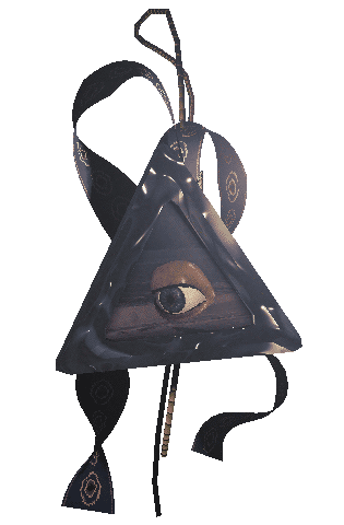 amulet with image of a cartoonish 3d eyeball