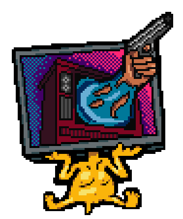 an arm with a gun emerging from a tv screen