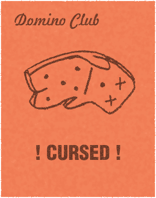 monopoly chance card "! CURSED! with mr domino mascot floating dead